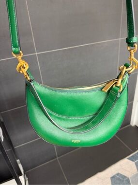 Oroton Green Leather Crescent Shoulder Bag